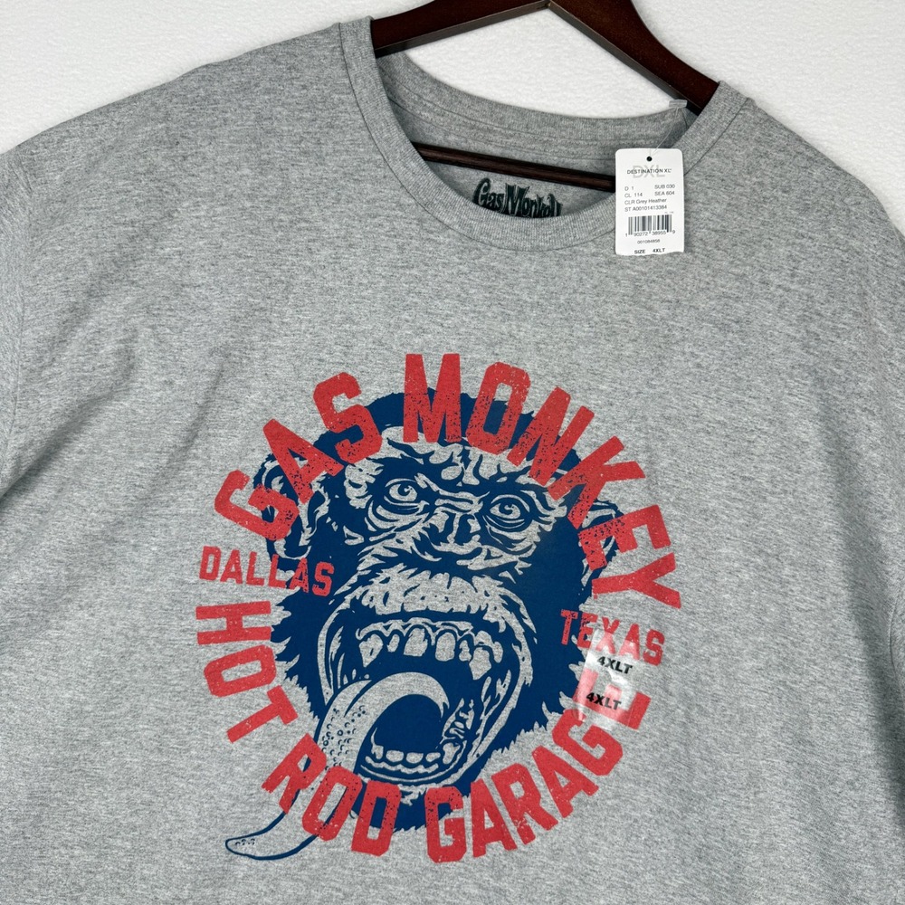 NEW Gas Monkey Garage T-Shirt Mens 4XLT Gray Hot Rod Dallas Texas Graphic Tee